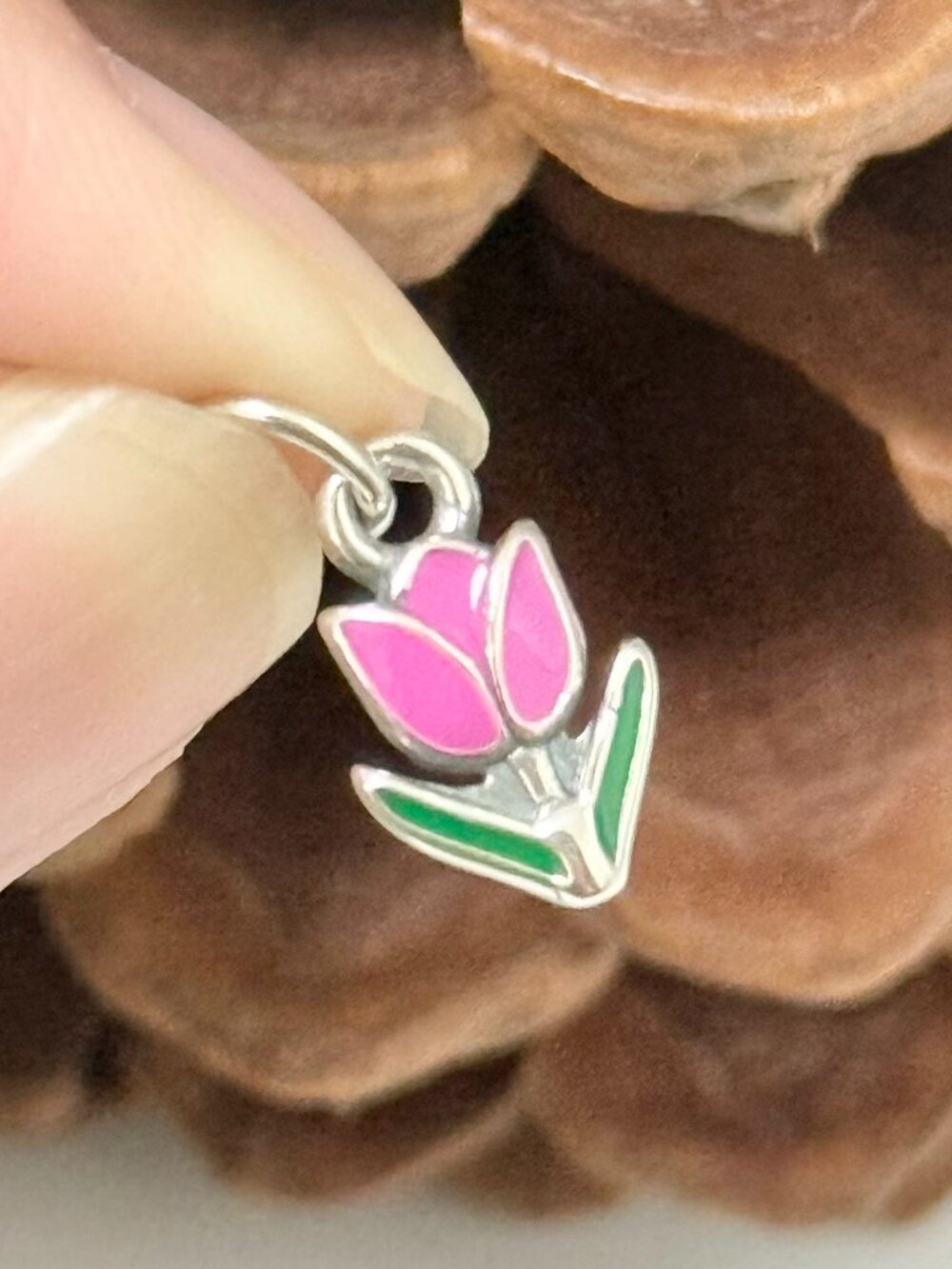 Purple Enamel Mini Tulip Charm Sterling Silver Charm
